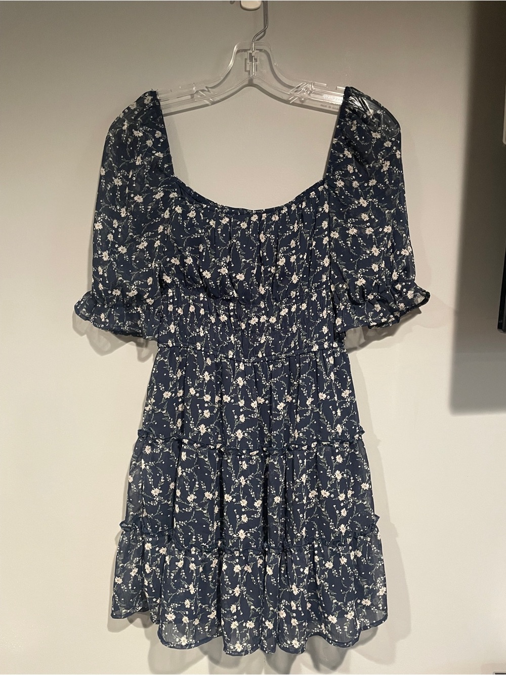 Trixxi Navy Blue Floral Print Midi Dress Boho Style Size Small
